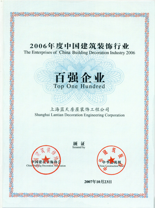 藍天公司又一次獲得全國百強企業(yè)稱號 